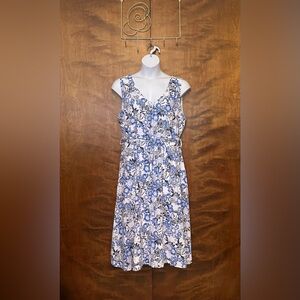 Cristina Vergani Sleeveless Italian Linen Midi Dress Womens Plus 2X Blue Floral